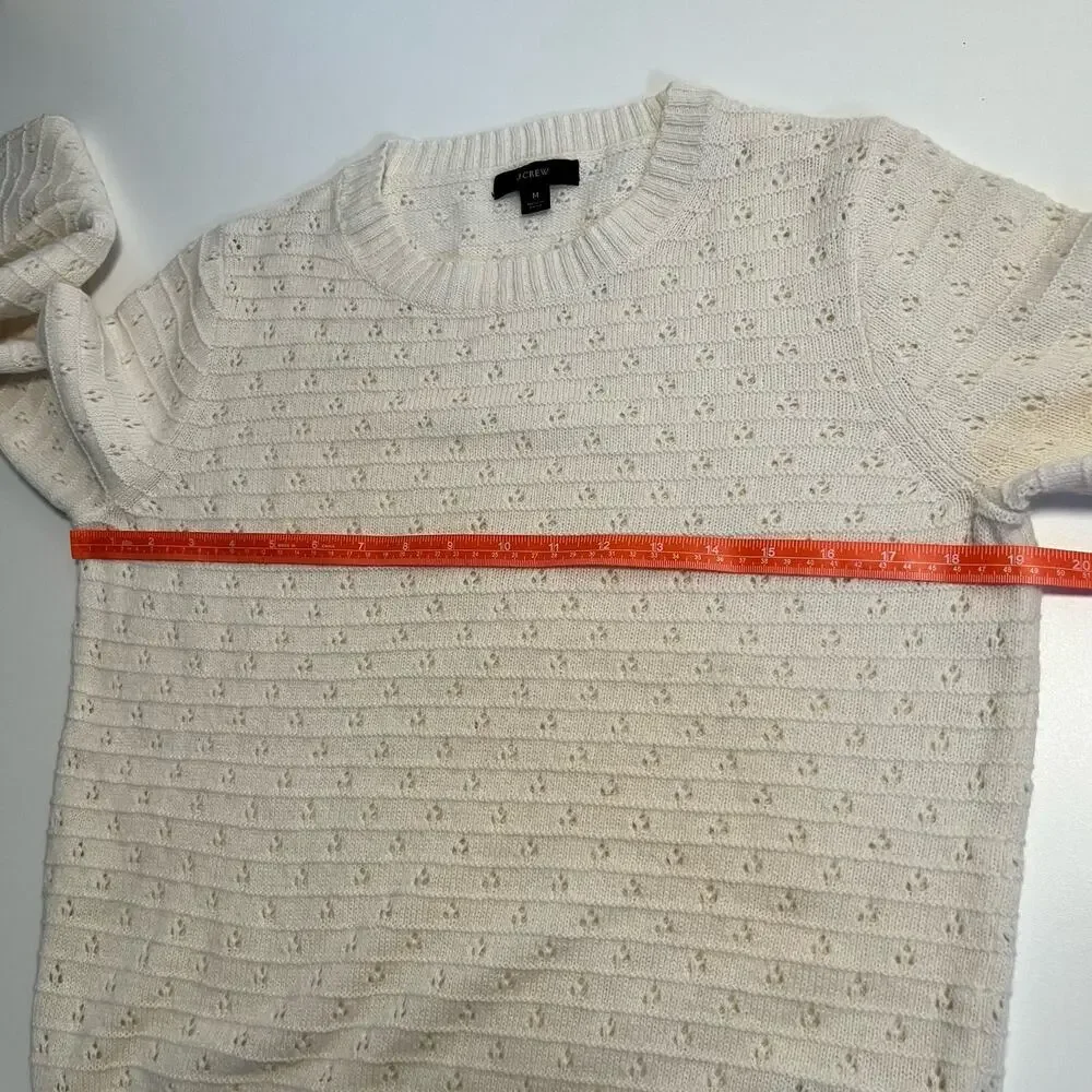 J. Crew Sweater Medium Open Knit Eyelet Cream Ivory Crewneck Alpaca Wool